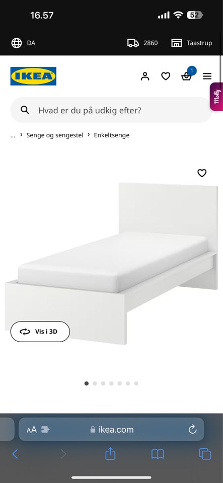 Enkeltseng, Malm Ikea, b: 90 l: 200