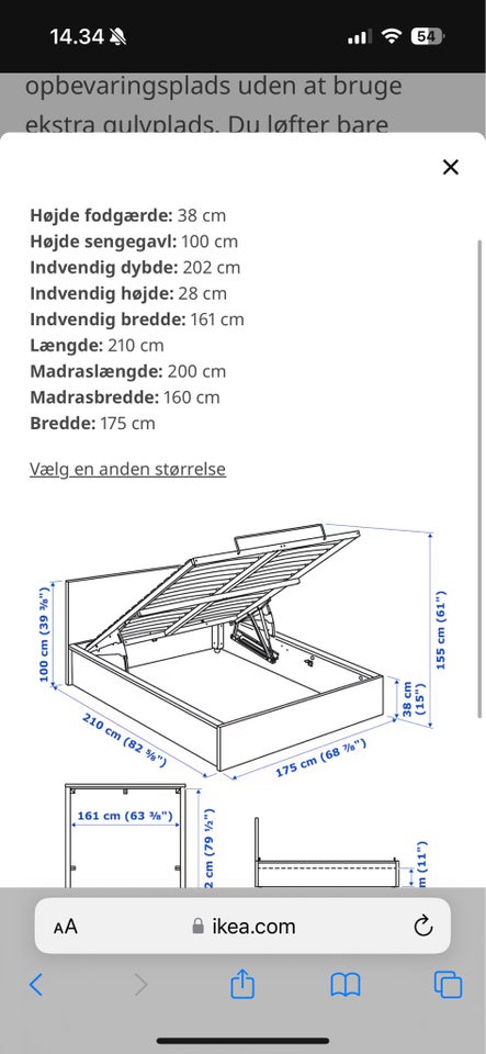 Dobbeltseng, Ikea, b: 175 l: 210 h: