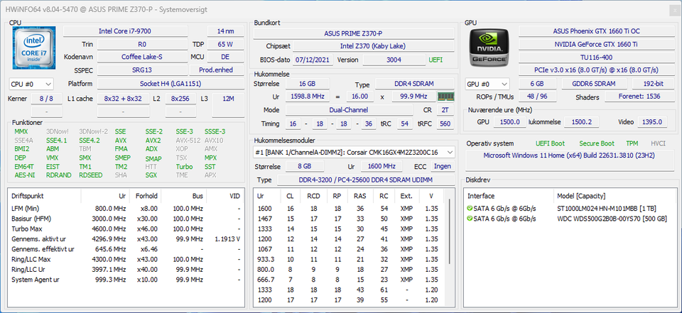 Asus i7 Gaming PC Setup med Skærm og