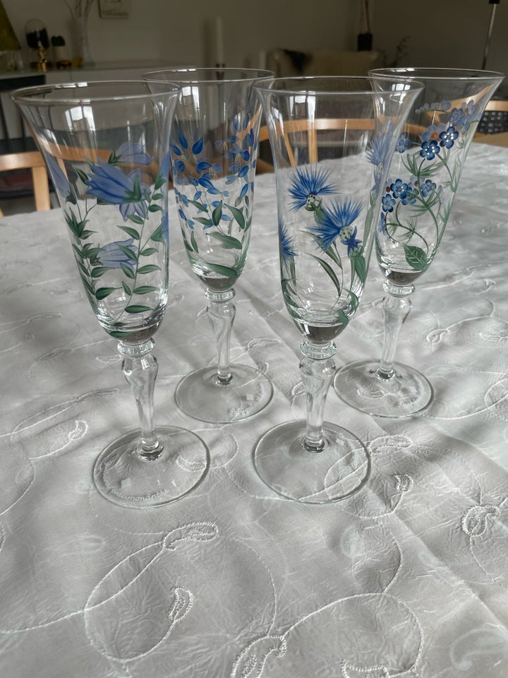 Glas Champagneglas blå blomster