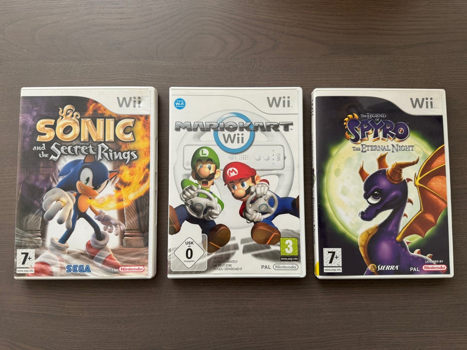 3x Wii-spil, Mariokart, Sonic