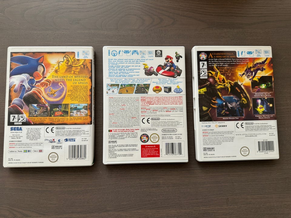 3x Wii-spil, Mariokart, Sonic