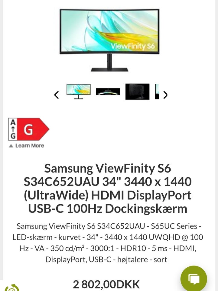 SAMSUNG fladskærm S34C652UAU