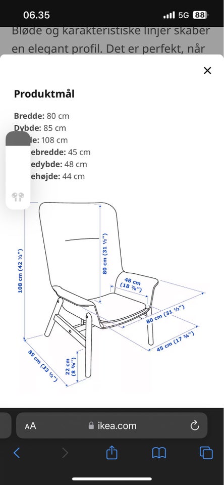 Lænestol, stof, Ikea vedbo