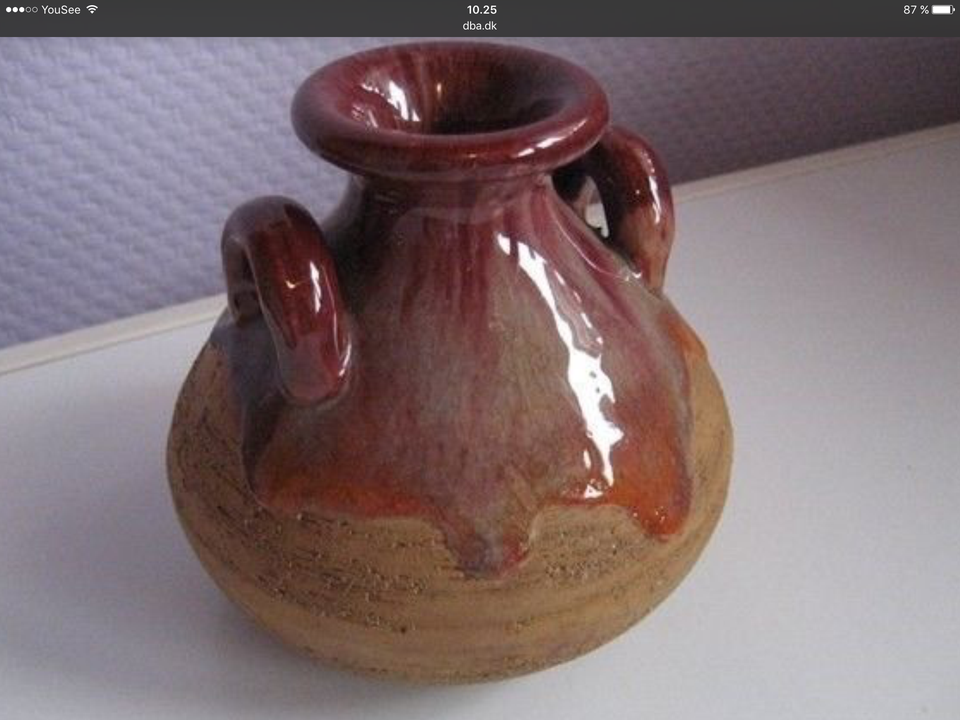 Ældre Keramik Vase med Hanke og Skål