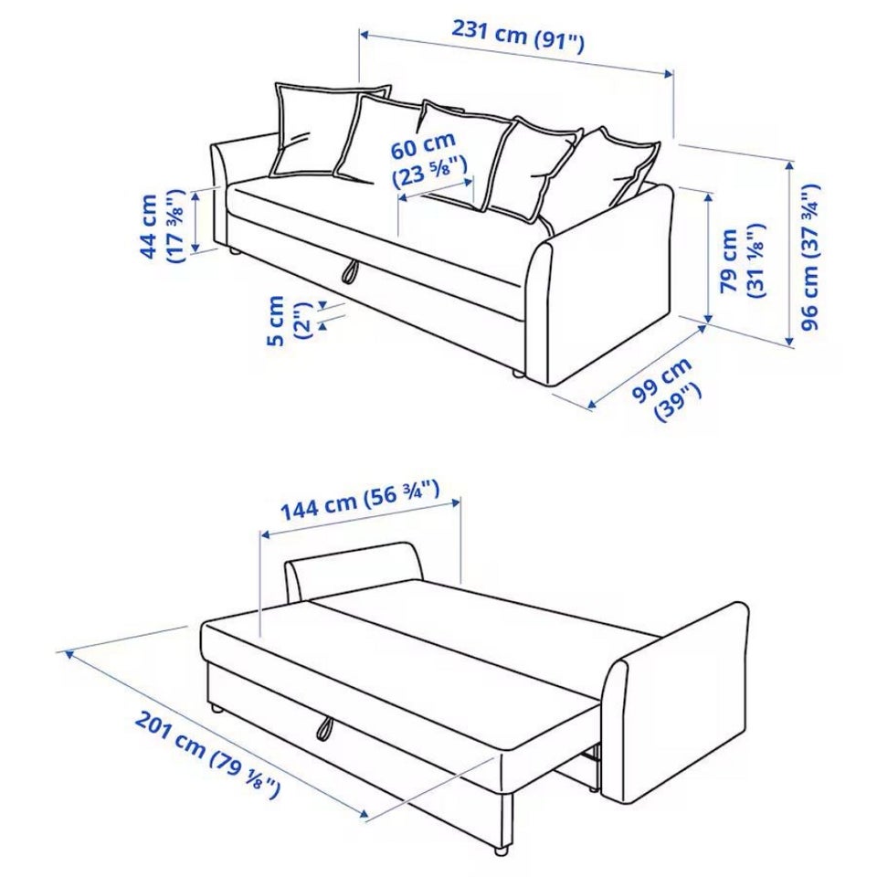 Sovesofa, IKEA, b: 99 l: 231 h: 79