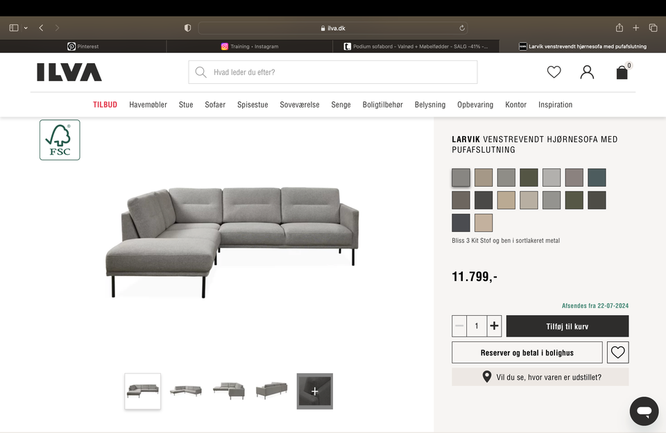 Hjørnesofa polyester 5 pers