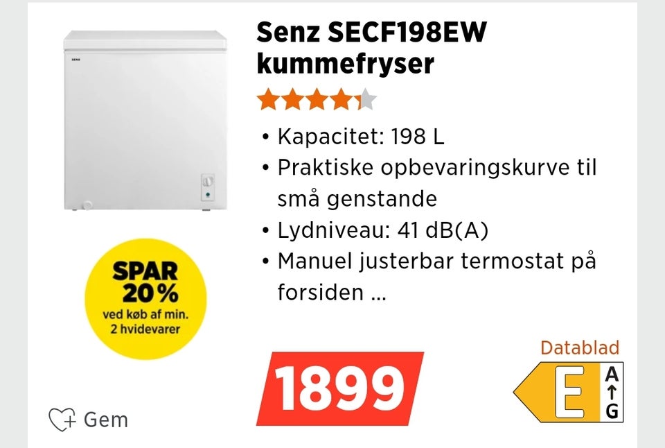 Kummefryser Senz, 198 liter