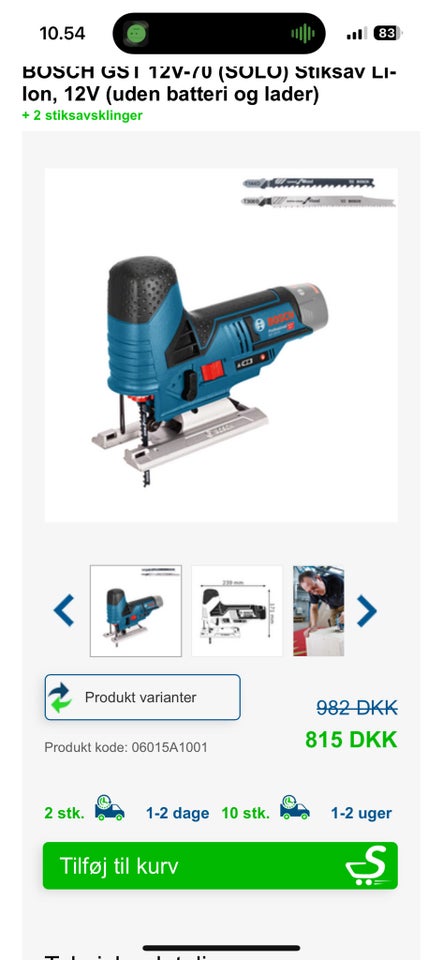 Stiksav, Bosch GST 12v-70