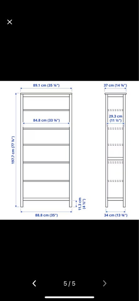 Reol Ikea Hemnes b: 89 d: 37 h: 198