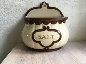 Porcelæn Saltkar med trælåg