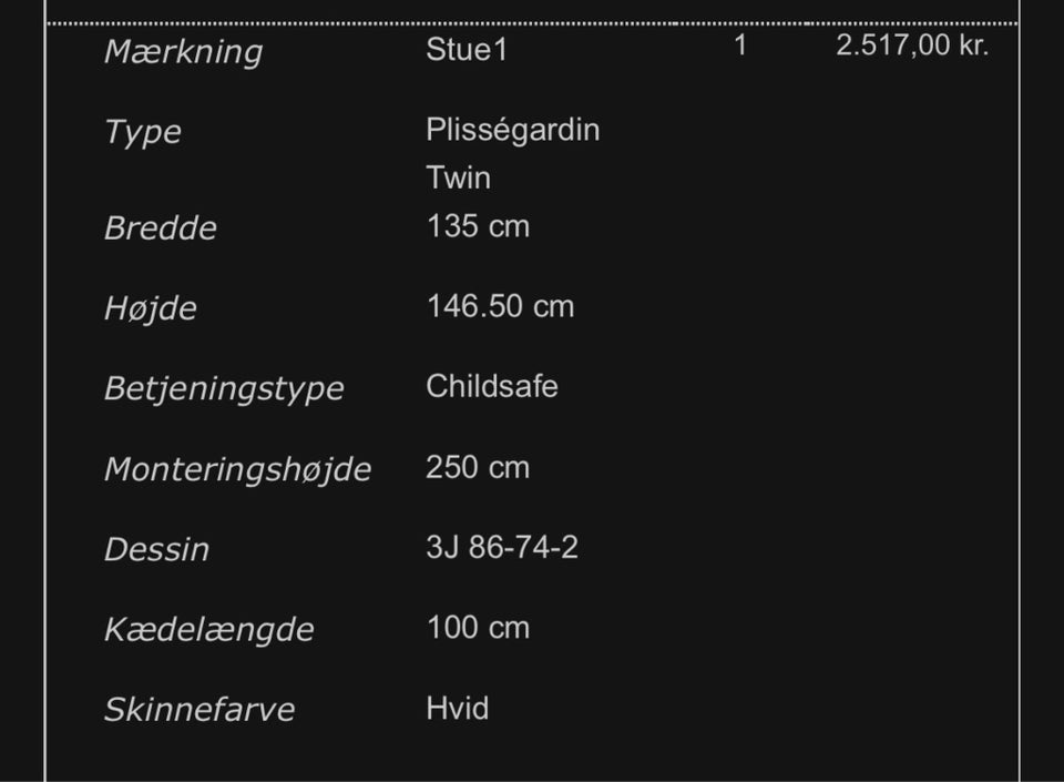 Plissegardin, b: 135 h: 146