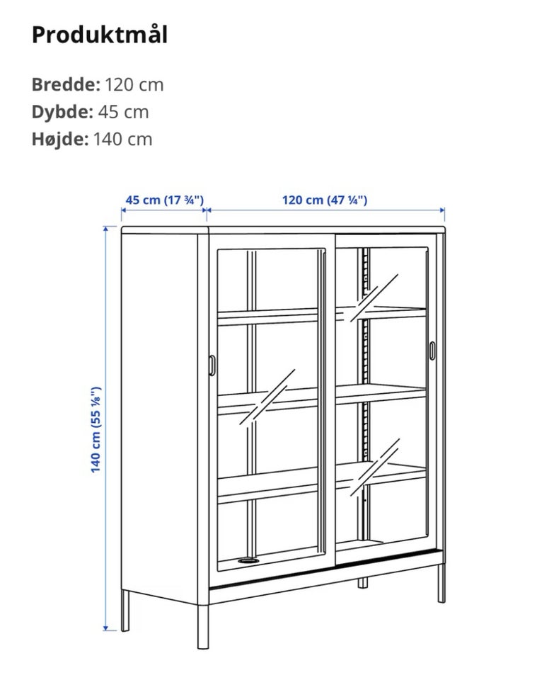 Vitrineskab Ikea  b: 120 d: 45 h: