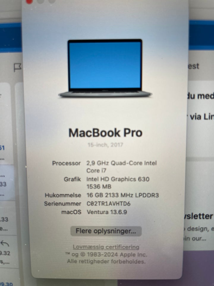 MacBook Pro, 2,9 GHz, 16 GB ram