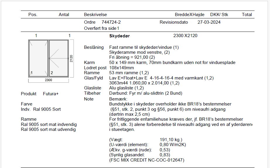 Skydedør træ/alu b: 2300 h: 2120