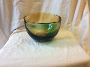 Glas Skål i grøn og ravfarvet 