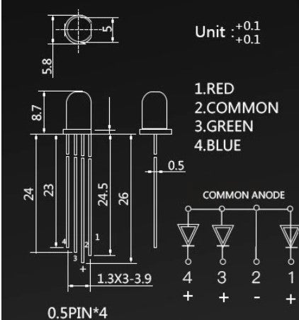 Andet, 50 stk. 4 pins 5mm RGB LED