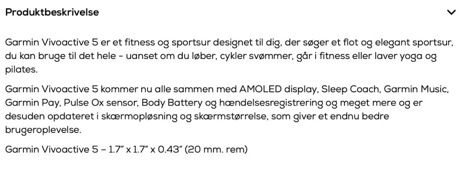 Andet, t. Garmin, Vivoactive 5