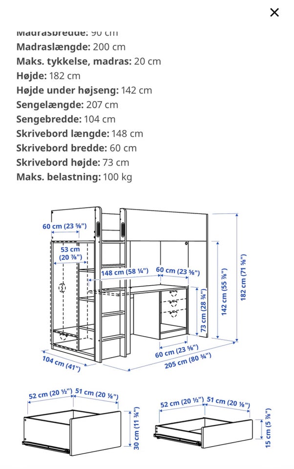 Højseng Ikea småstat  b: 90 l: 205