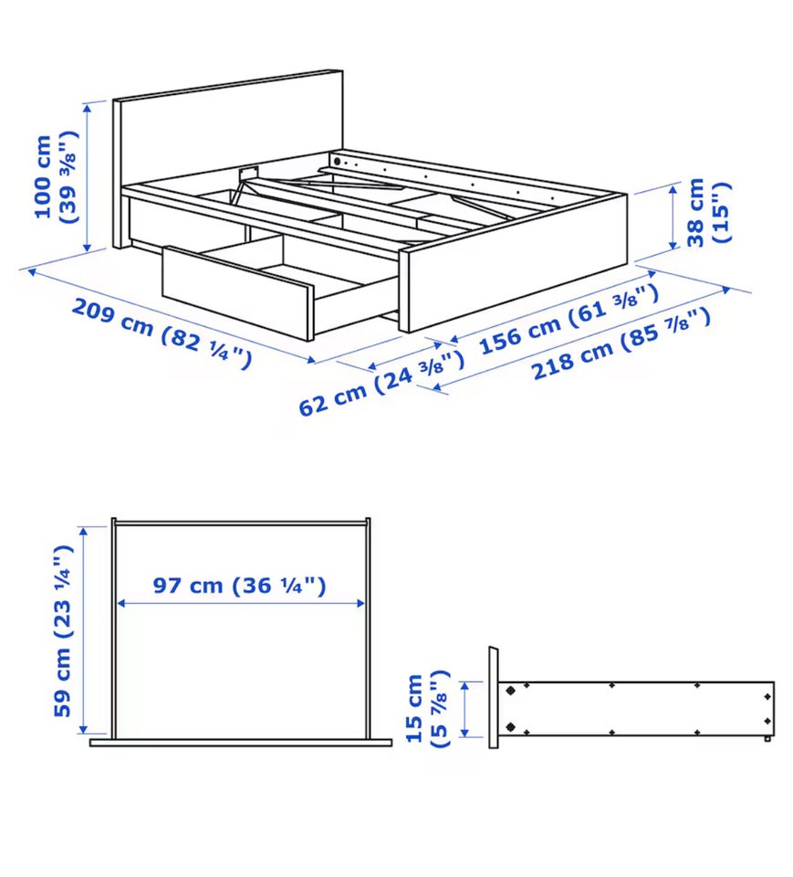 Sengeramme, IKEA, b: 156 l: 209 h: