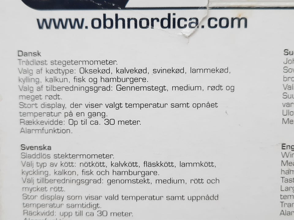 TRÅDLØST STEGETERMOMETER OBH