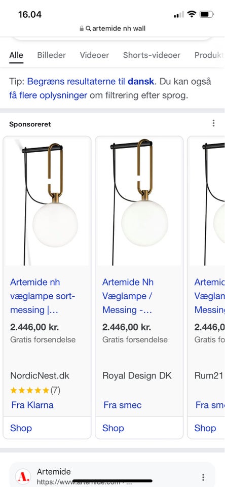 Væglampe, Artemide