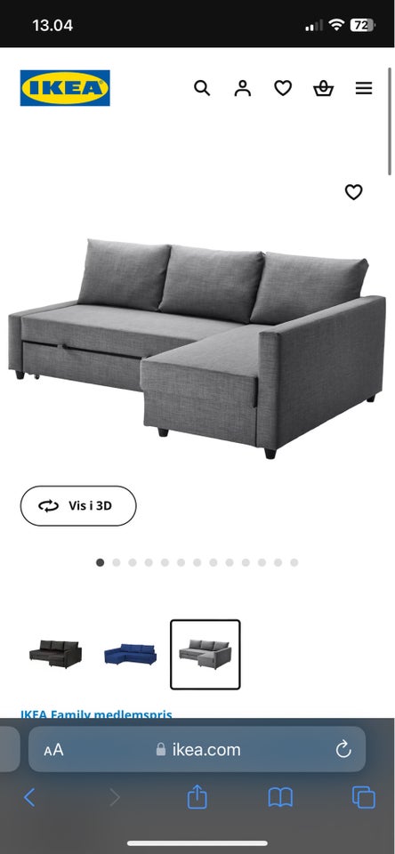 Sovesofa, Ikea, b: 140 l: 204 h: 86