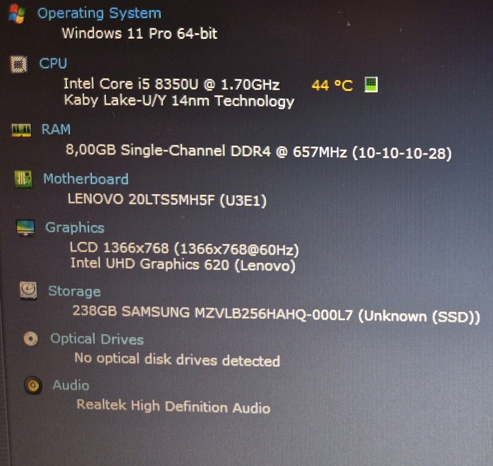 Lenovo L480, i5-8350 GHz, 8 GB ram