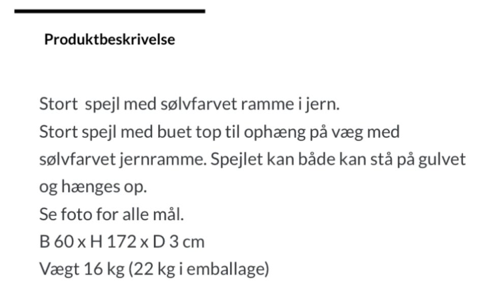 Entrespejl, b: 60 h: 172