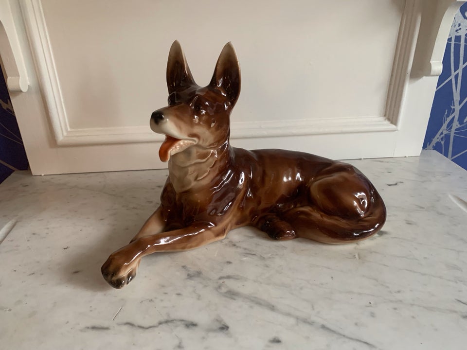 Fajance Retro schæferhund figur