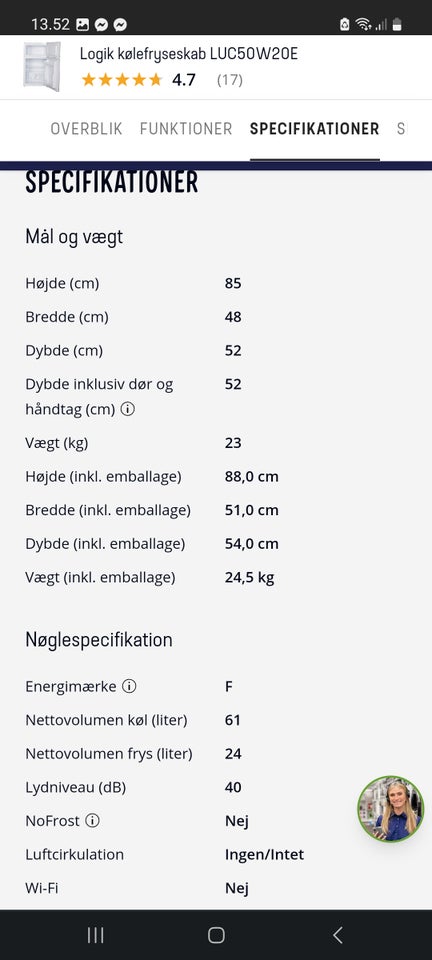 Køle/fryseskab andet mærke