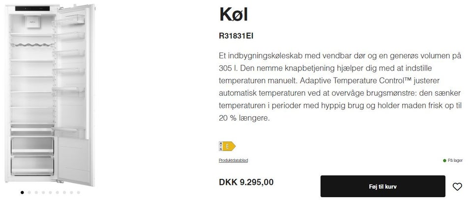 Køle/svaleskab, Asko R31831EI,