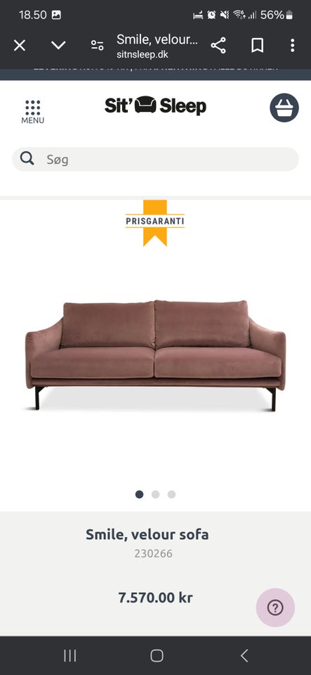 Sofa, velour, 3 pers.