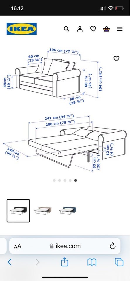 Sovesofa stof 2 pers