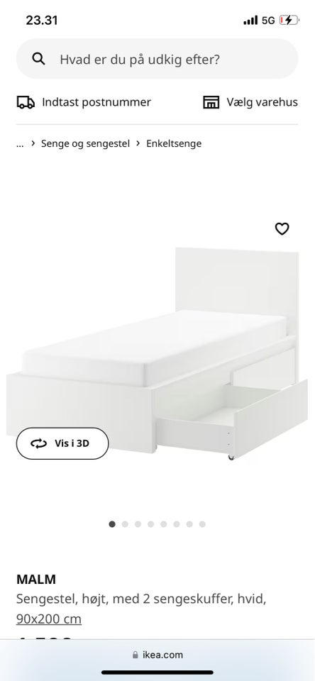 Enkeltseng Ikea b: 105 l: 209 h: