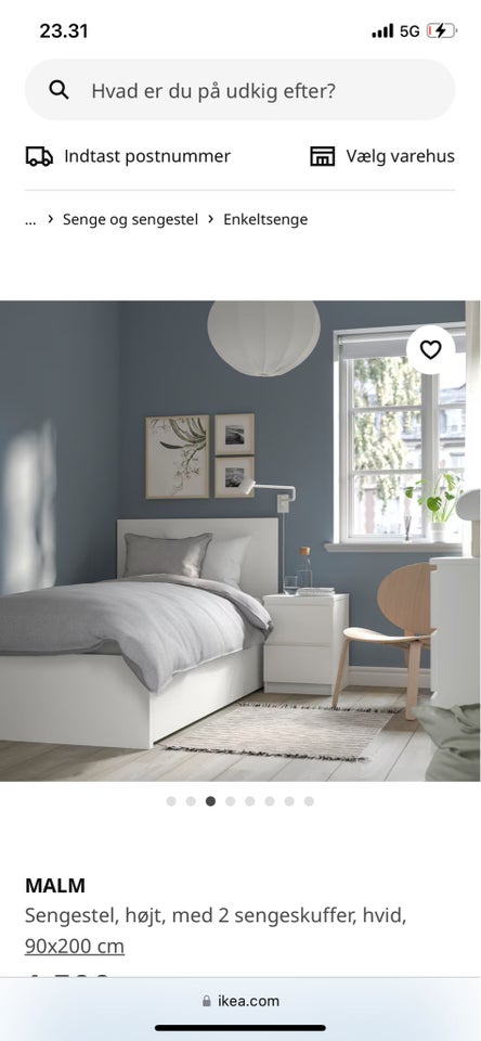 Enkeltseng Ikea b: 105 l: 209 h: