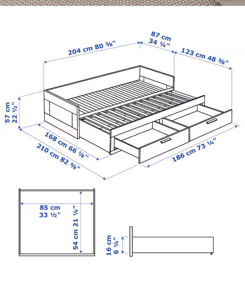 Enkeltseng, Med udtræk fra ikea, b: