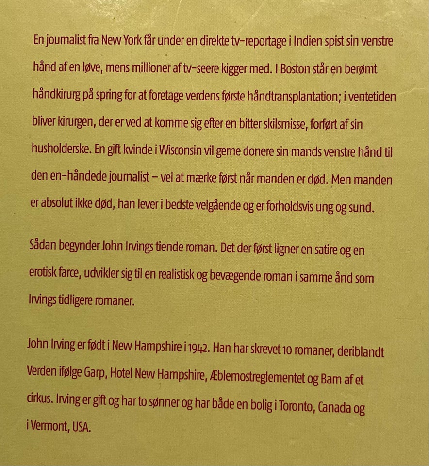 Den fjerde hånd, John Irving,