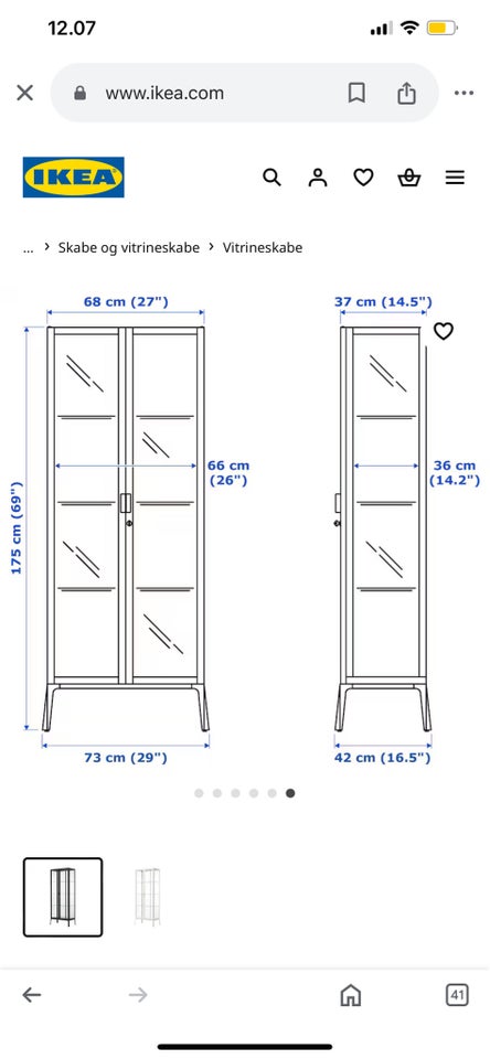 Vitrineskab, IKEA, b: 73 d: 42 h: 175