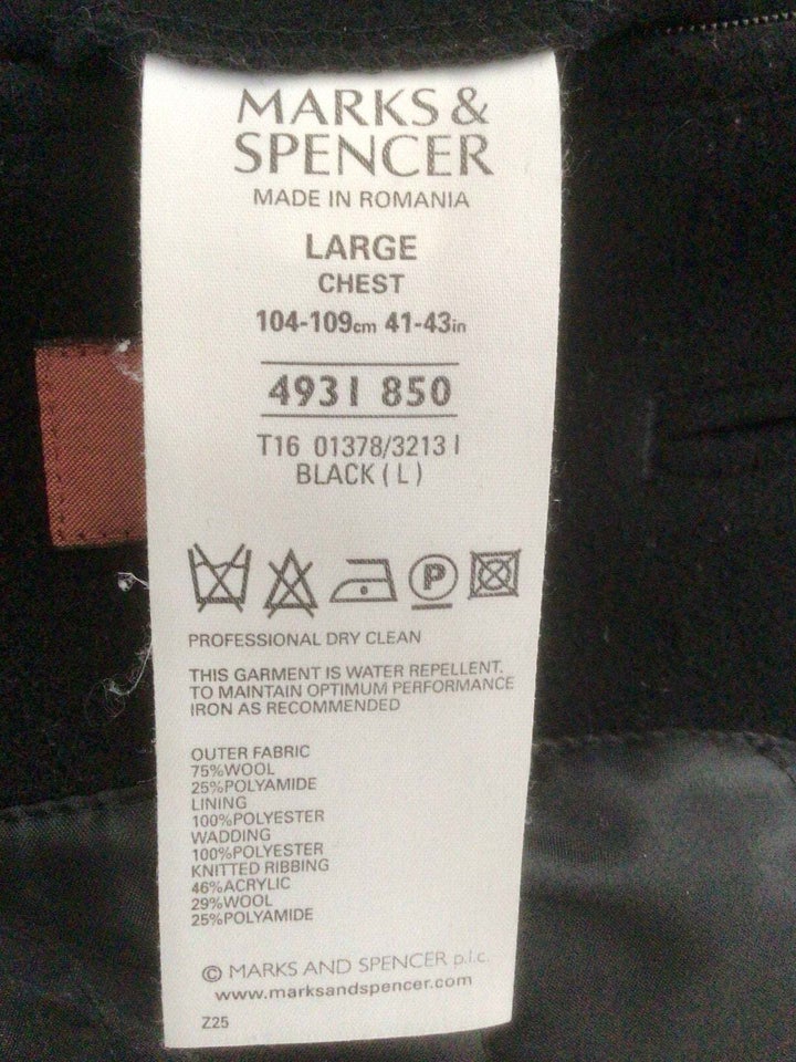 Uldjakke, str. L, Marks og Spencer