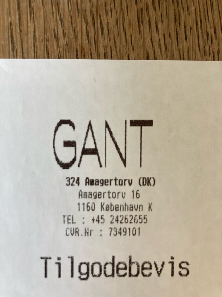 Gavekort/tilgodebevis, Gant,