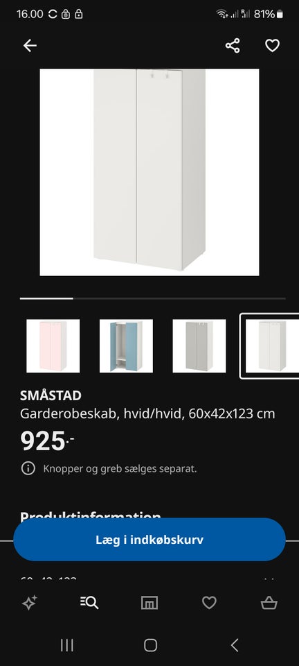 Garderobeskab, Ikea, b: 60 d: 42 h: