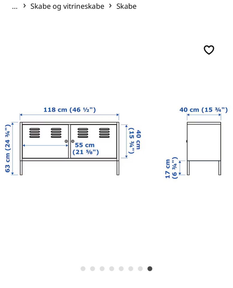 Skænk, metal, b: 119 d: 40 h: 63