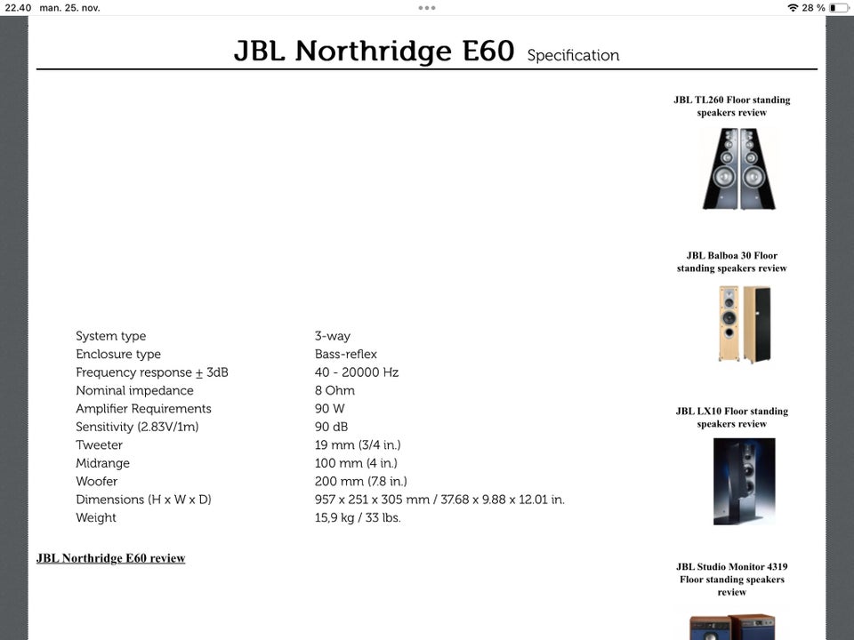 Højttaler, JBL, E60