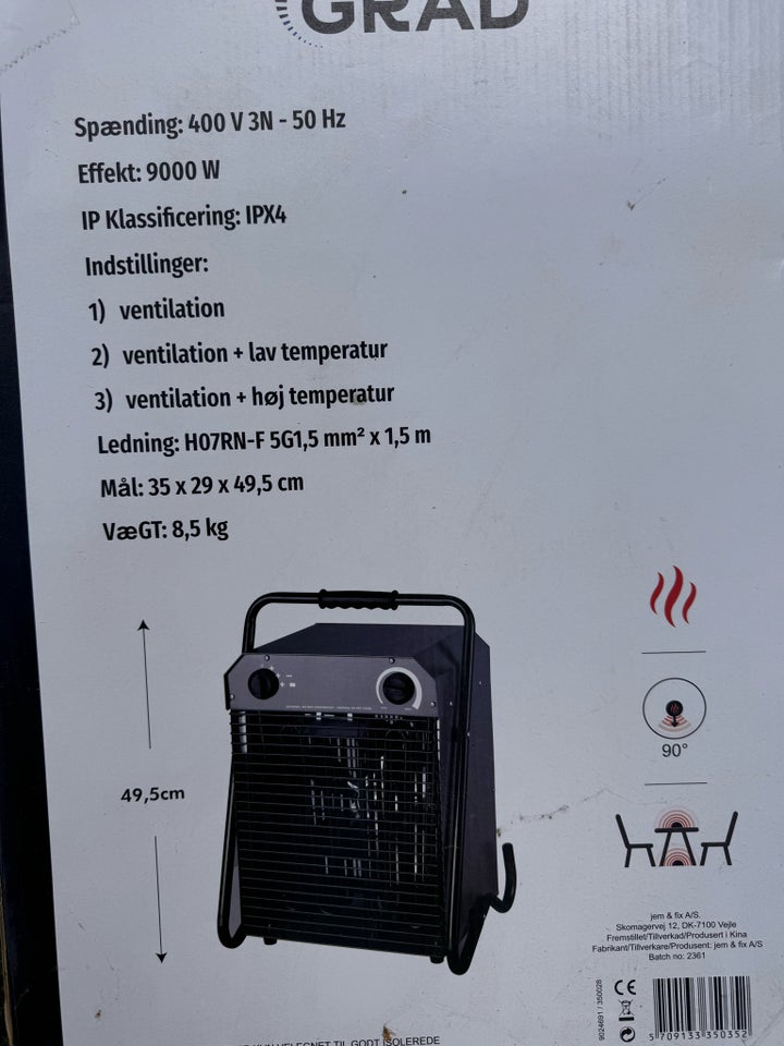 Grad 9000w varmeblæser Grad