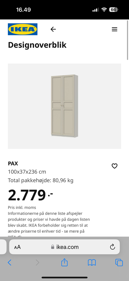 Garderobeskab, Pax Ikea