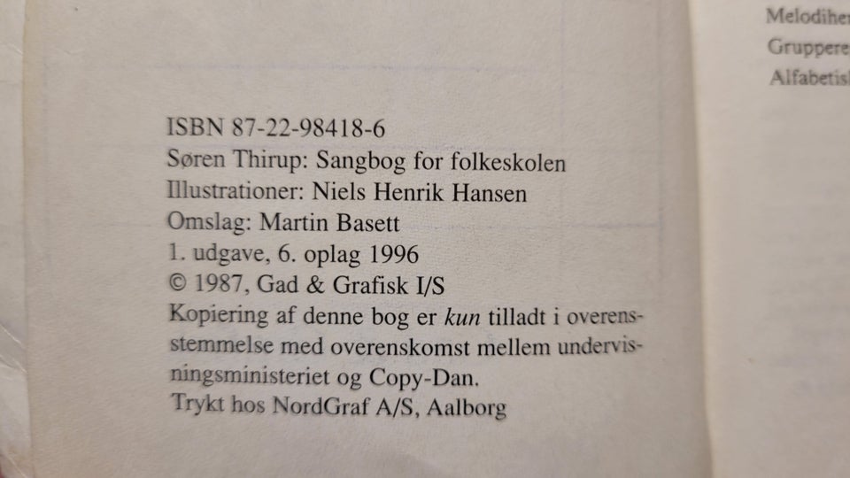 Sangbog for folkeskolen, emne: