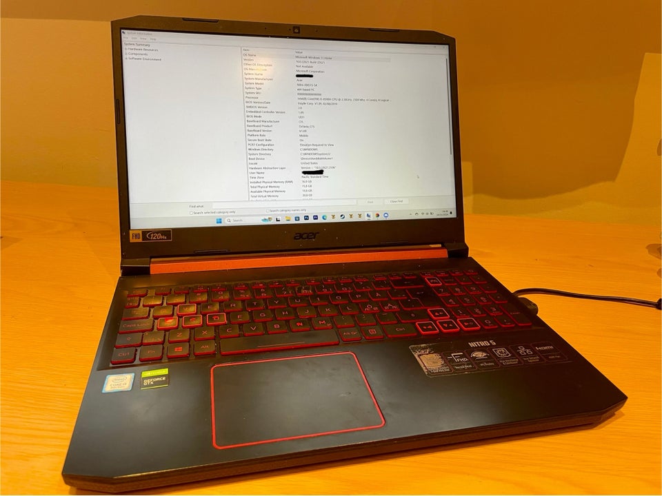 Acer Nitro 5, Intel i5 @2.300 GHz, 16