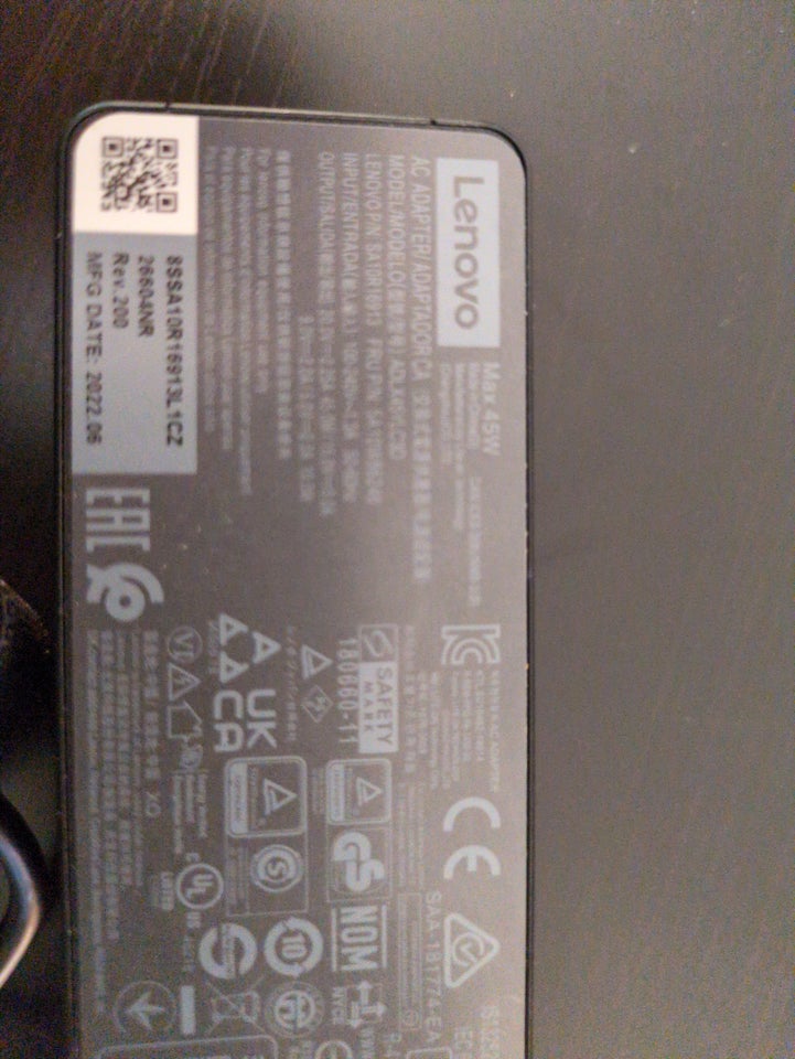 Oplader, Lenovo 45W USB-C, Perfekt