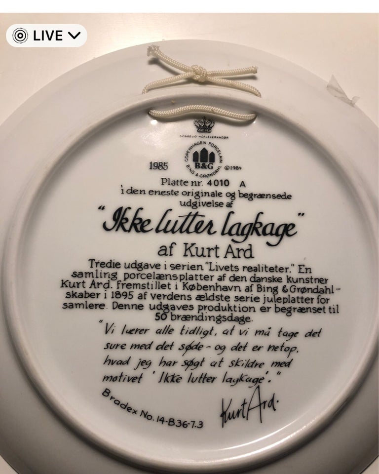 Porcelæn Tallerkner Kurt Ard